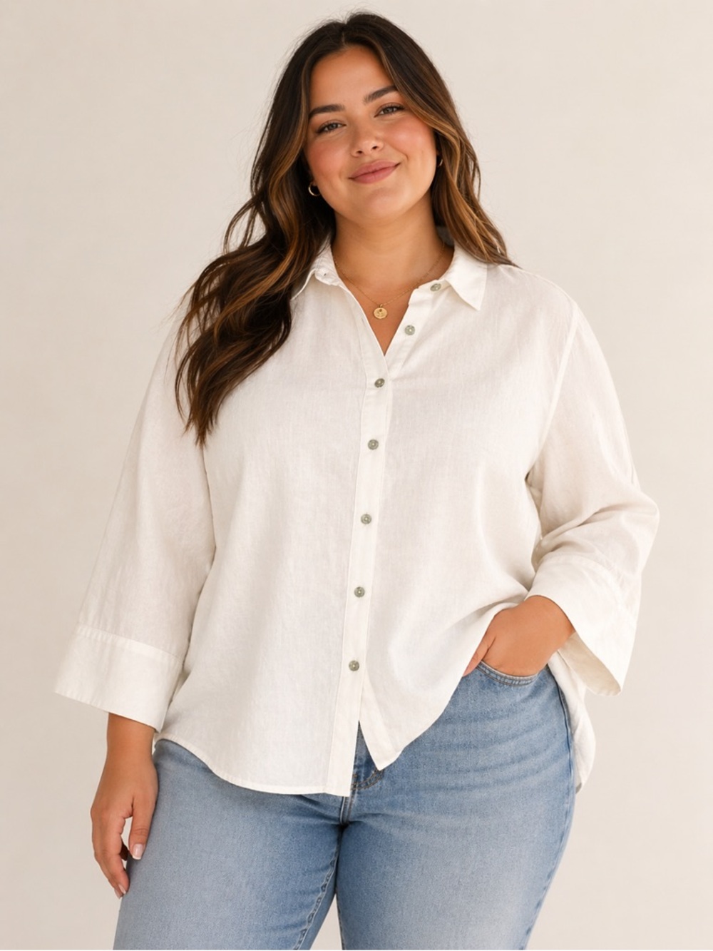 Chico's White Linen Casual Buttonā Down Shirt Relaxed Fit Top Sz. 3 (3X)